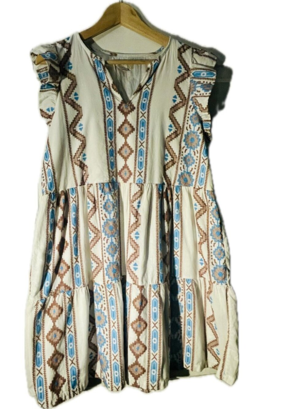 LOFT Petite Dress Large Boho Print Flutter Sleeve Lined Size LP